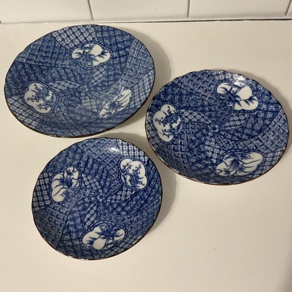 VTG Blue & White Decorative Bowl Set of 3 by Andrea by Sadek Japan - Picture 5 of 5